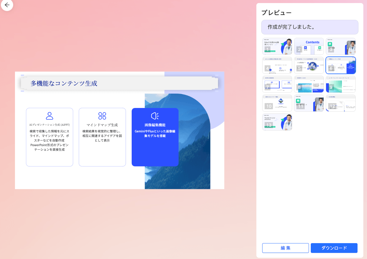 Feloの特徴をまとめたスライドを作成した結果